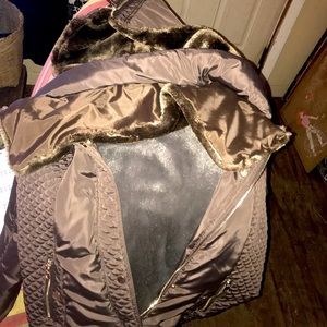 Brown faux leather jacket worn once 200 dollars brand new need off my hands